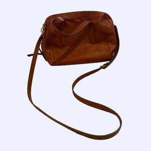 Fossil Leather "The Sydney Satchel" Bag with Crossbody Strap in Medium Brown